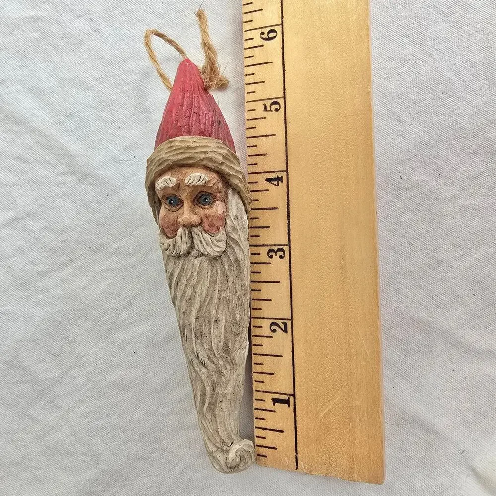 Vintage Wang's 1993 Santa Face Long Beard Ornament Resembles Carved Wood